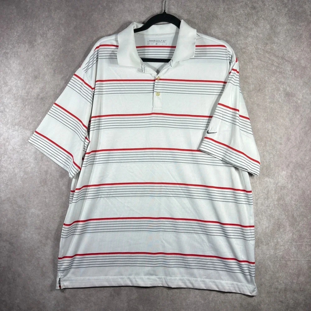 Nike Golf Polo Shirt Mens Size XL White Striped Dri Fit Short Sleeve Performance
